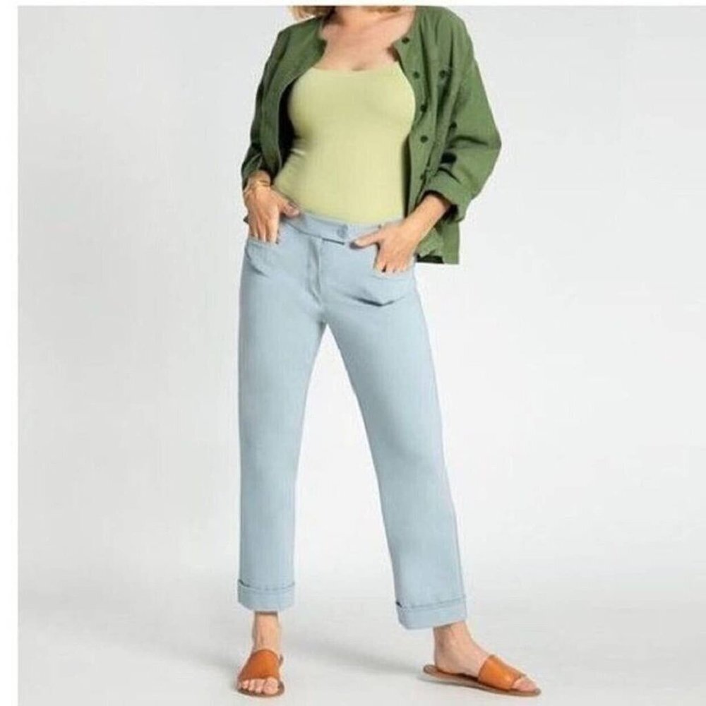 Betabrand Cropped Cuffed Pants Size L Petite in Sky Blue Color